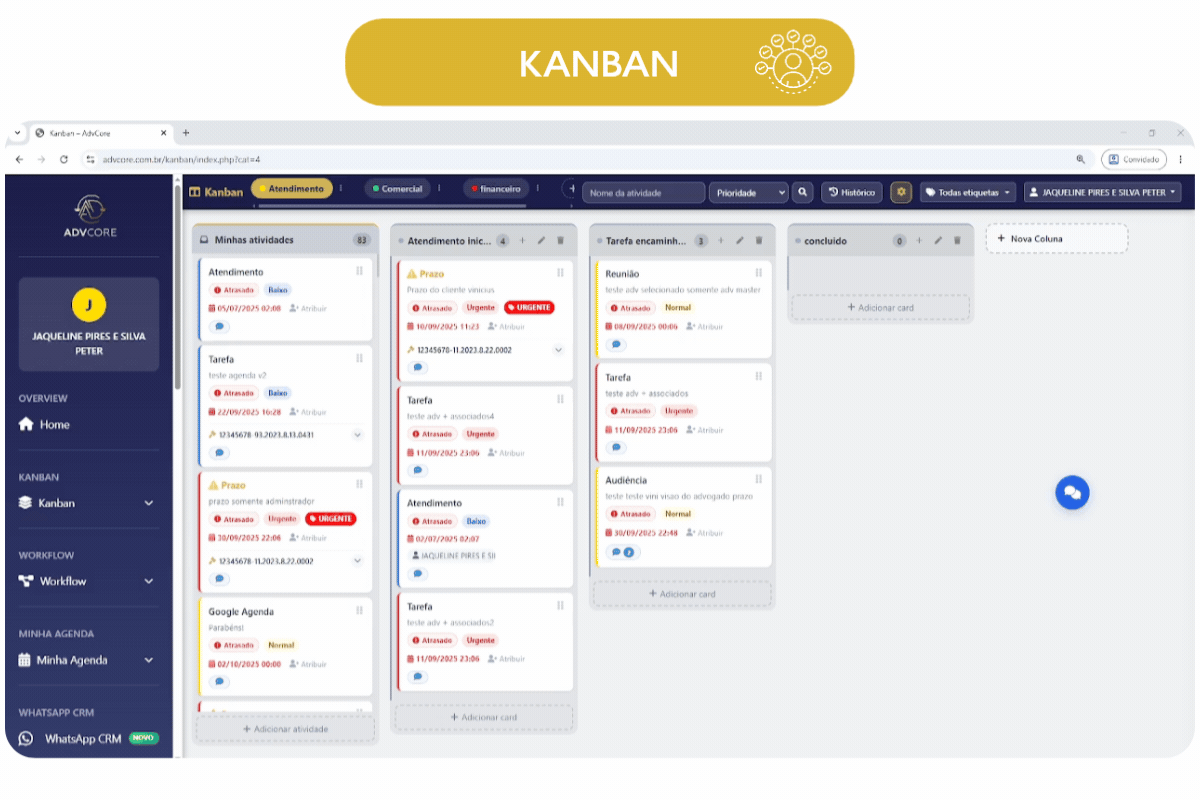 Kanban Jurídico AdvCore