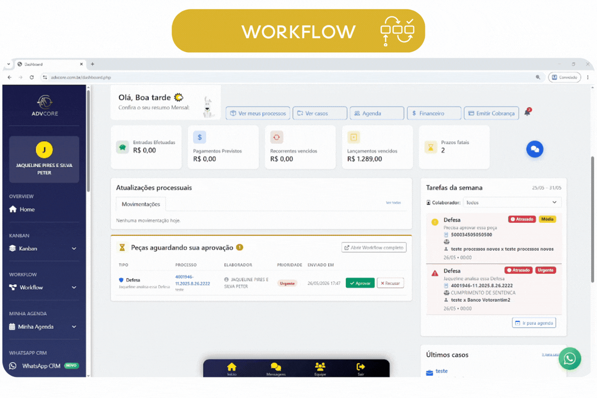 Workflow de Aprovação de Peças AdvCore
